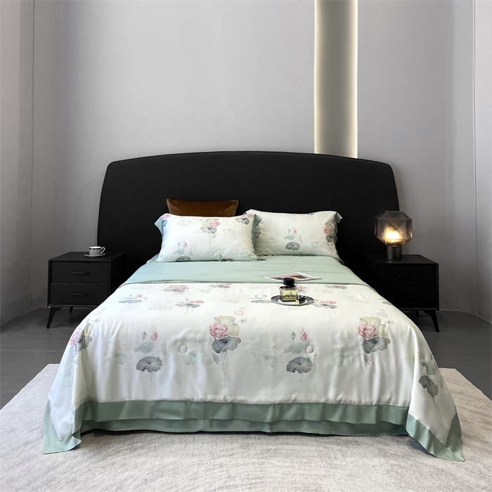 91家纺网 家纺一手货源 找家纺 朵美 2024新款50支天丝印花夏被 荷香（绿）