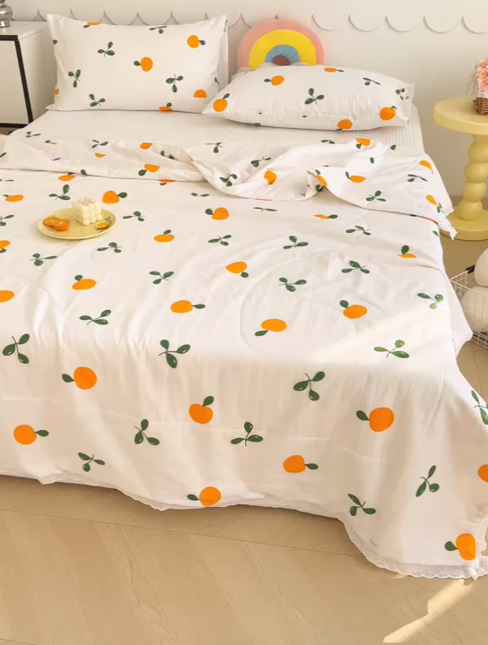 91家纺网 家纺一手货源 找家纺 芯恋家居 2025新品全棉绣花边工艺款全棉棉花夏被春秋被 心想事橙