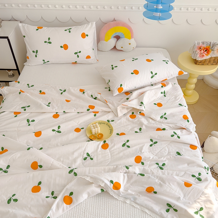 91家纺网 家纺一手货源 找家纺 芯恋家居 2025新品全棉绣花边工艺款全棉棉花夏被春秋被 心想事橙