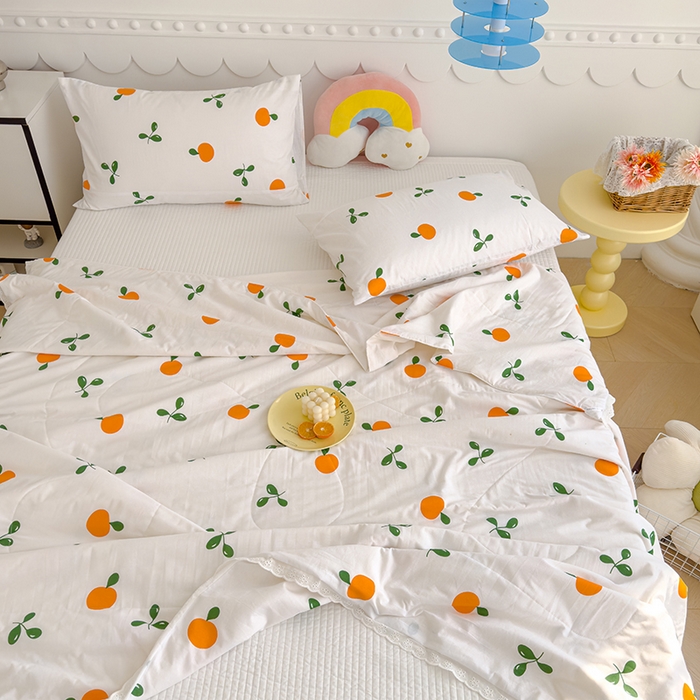 91家纺网 家纺一手货源 找家纺 芯恋家居 2025新品全棉绣花边工艺款全棉棉花夏被春秋被 心想事橙