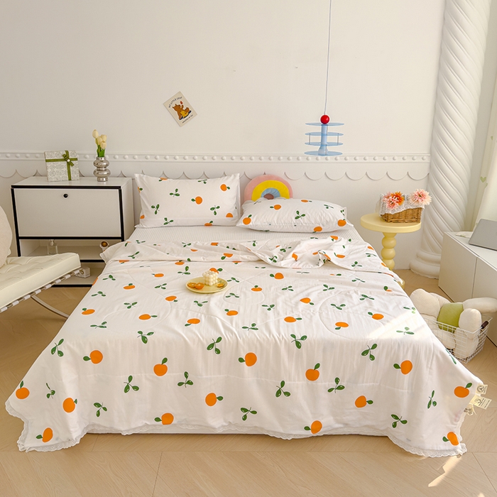 91家纺网 家纺一手货源 找家纺 芯恋家居 2025新品全棉绣花边工艺款全棉棉花夏被春秋被 心想事橙