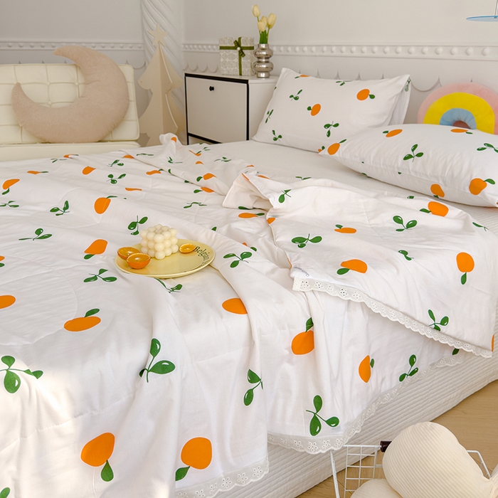 91家纺网 家纺一手货源 找家纺 芯恋家居 2025新品全棉绣花边工艺款全棉棉花夏被春秋被 心想事橙