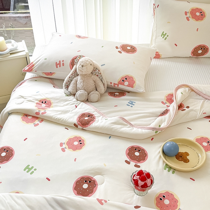 91家纺网 家纺一手货源 找家纺 桃子家居 2024新款A类高品质牛奶丝软糯针织棉夏被 针织棉-甜甜圈