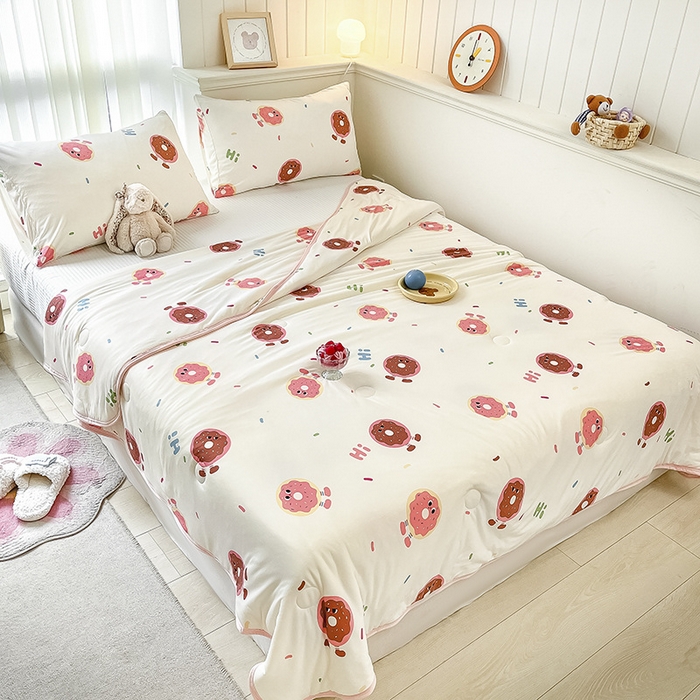 91家纺网 家纺一手货源 找家纺 桃子家居 2024新款A类高品质牛奶丝软糯针织棉夏被 针织棉-甜甜圈