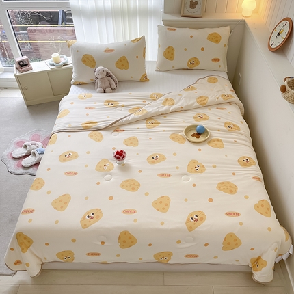 91家纺网 家纺一手货源 找家纺 桃子家居 2024新款A类高品质牛奶丝软糯针织棉夏被 针织棉-芝士奶酪黄