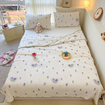 桃子家居 2024新款A类高品质牛奶丝软糯针织棉夏被 针织棉-奶油郁金香紫