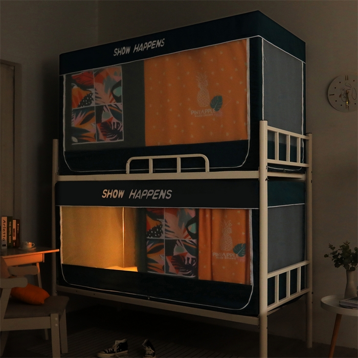 91家纺网 家纺一手货源 找家纺 卓尔居 2025新款学生一体式遮光窗帘蚊帐 菠萝