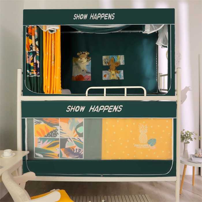 91家纺网 家纺一手货源 找家纺 卓尔居 2025新款学生一体式遮光窗帘蚊帐 菠萝