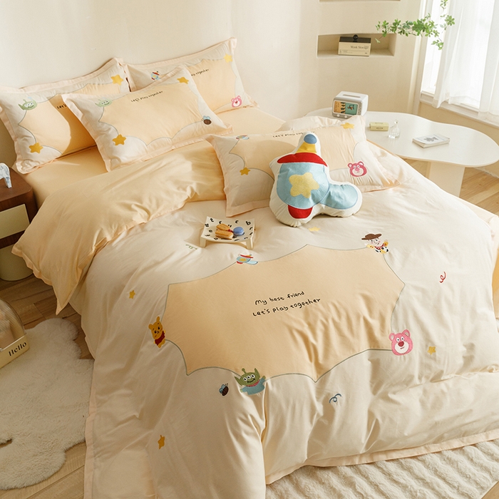 91家纺网 家纺一手货源 找家纺 （总）欧冠家纺 2024新款全棉床笠绣花卡通刺绣四件套巴斯光年系列