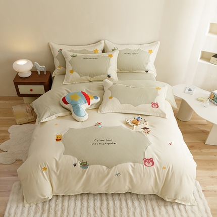 欧冠家纺 2024新款全棉床笠绣花卡通刺绣四件套巴斯光年系列 巴斯光年-豆绿