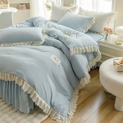 91家纺网 家纺一手货源 找家纺 （总）绒世界 2025新款四季款夹棉泡泡纱床裙床笠被套四件套