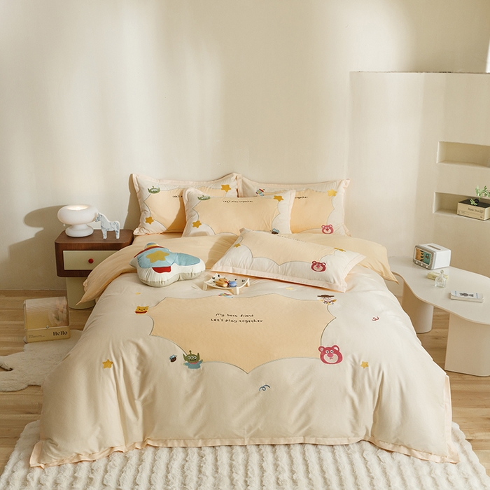 91家纺网 家纺一手货源 找家纺 （总）欧冠家纺 2024新款全棉床笠绣花卡通刺绣四件套巴斯光年系列