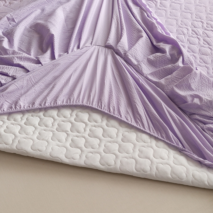 91家纺网 家纺一手货源 找家纺 欧冠家纺 2024新款四季款夹棉泡泡纱床裙床笠被套四件套 紫色