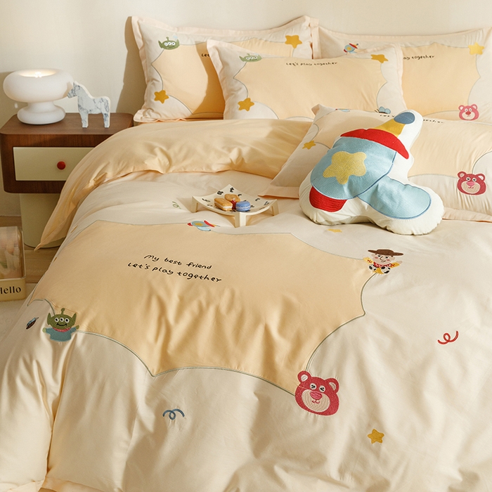 91家纺网 家纺一手货源 找家纺 欧冠家纺 2024新款全棉床笠绣花卡通刺绣四件套巴斯光年系列 巴斯光年-香槟