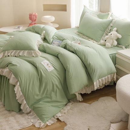 91家纺网 家纺一手货源 找家纺 （总）绒世界 2025新款四季款夹棉泡泡纱床裙床笠被套四件套