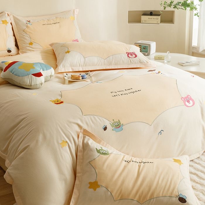 91家纺网 家纺一手货源 找家纺 （总）欧冠家纺 2024新款全棉床笠绣花卡通刺绣四件套巴斯光年系列