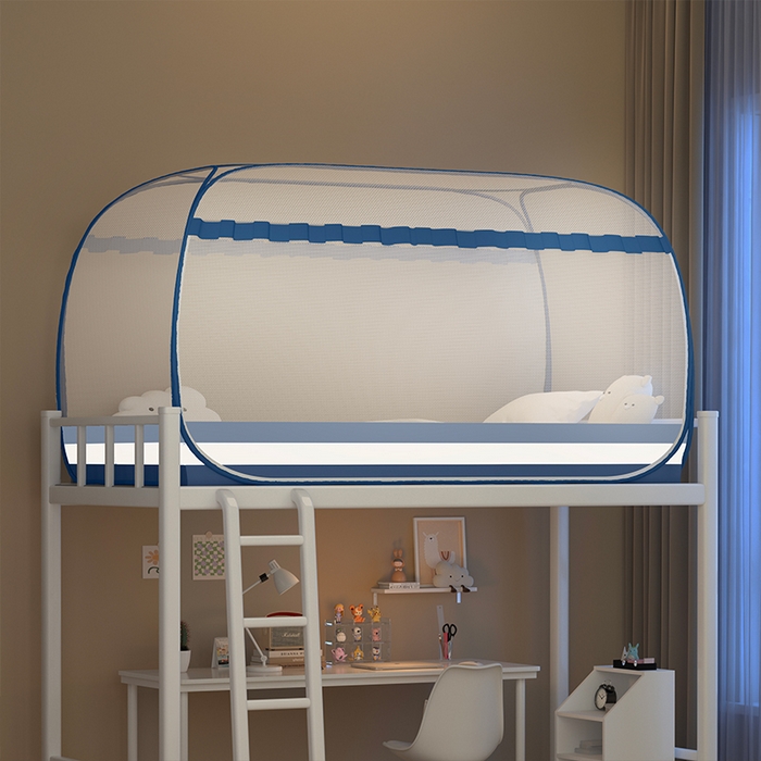 91家纺网 家纺一手货源 找家纺 佳梦家纺 2024新款学生款蒙古包蚊帐 条纹蓝