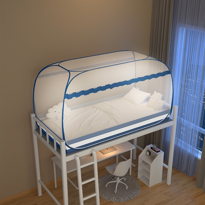 91家纺网 家纺一手货源 找家纺 佳梦家纺 2024新款学生款蒙古包蚊帐 条纹蓝