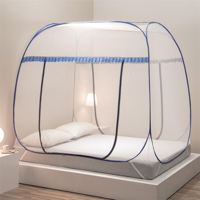 91家纺网 家纺一手货源 找家纺 佳梦家纺 2024新款大顶跑量款免安装蚊帐 大顶加密蓝