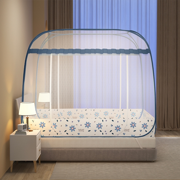 91家纺网 家纺一手货源 找家纺 佳梦家纺 2024新款大顶爆款花边免安装蚊帐 初恋-蓝