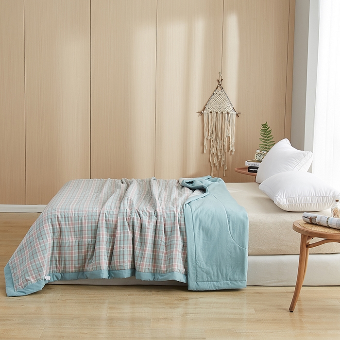 91家纺网 家纺一手货源 找家纺 暖阳 2025新款全棉色织棉花夏被 秋水