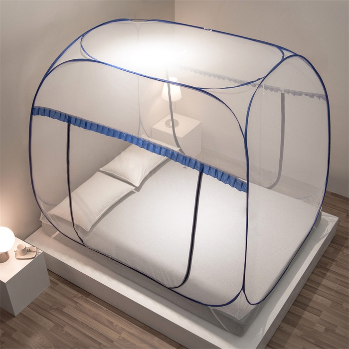 91家纺网 家纺一手货源 找家纺 佳梦家纺 2024新款大顶跑量款免安装蚊帐 大顶加密蓝