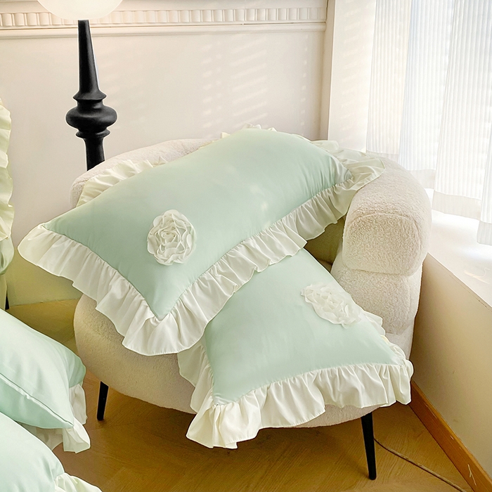 91家纺网 家纺一手货源 找家纺 水洗亲肤棉立体刺绣四件套公主风四件套 百花齐放-浅绿