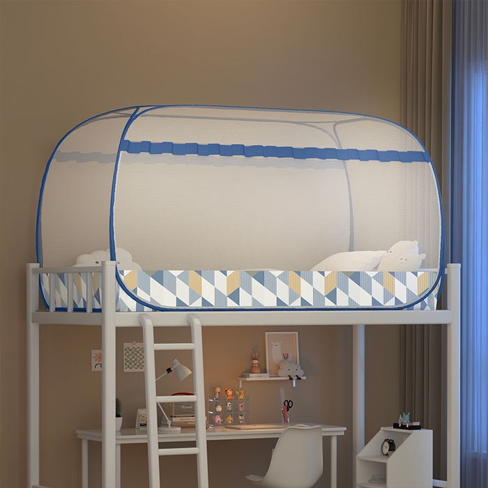 91家纺网 家纺一手货源 找家纺 佳梦家纺 2024新款学生款蒙古包蚊帐 几何蓝