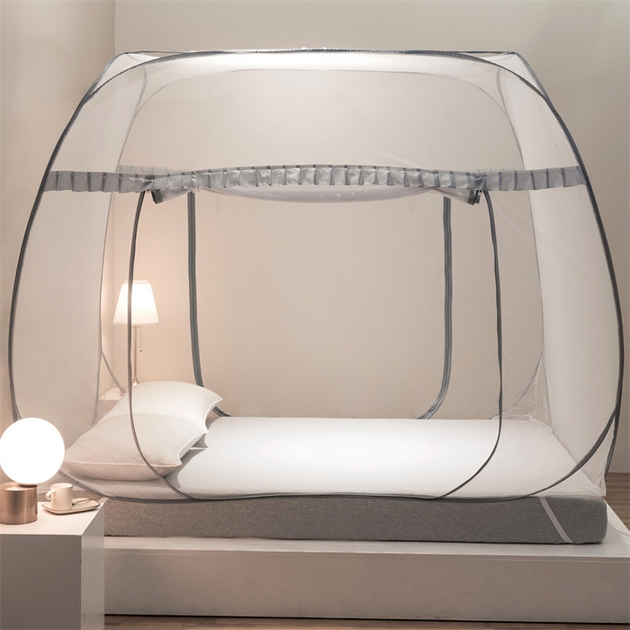 91家纺网 家纺一手货源 找家纺 佳梦家纺 2024新款大顶跑量款免安装蚊帐 大顶加密灰