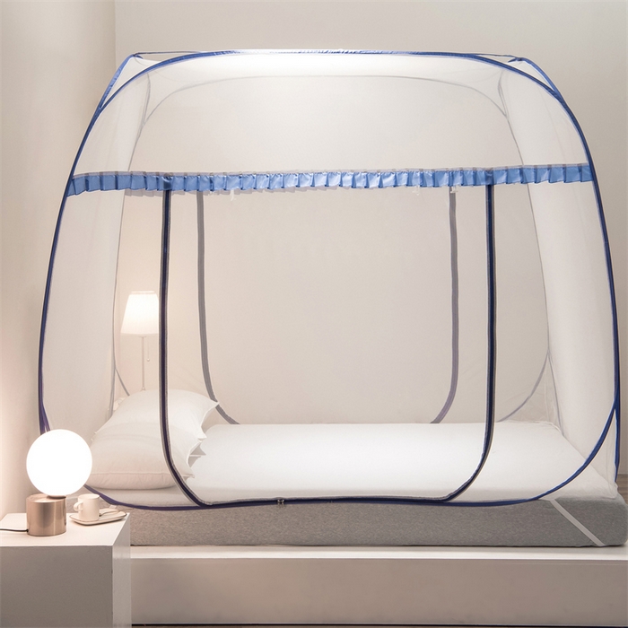 91家纺网 家纺一手货源 找家纺 佳梦家纺 2024新款大顶跑量款免安装蚊帐 大顶加密蓝