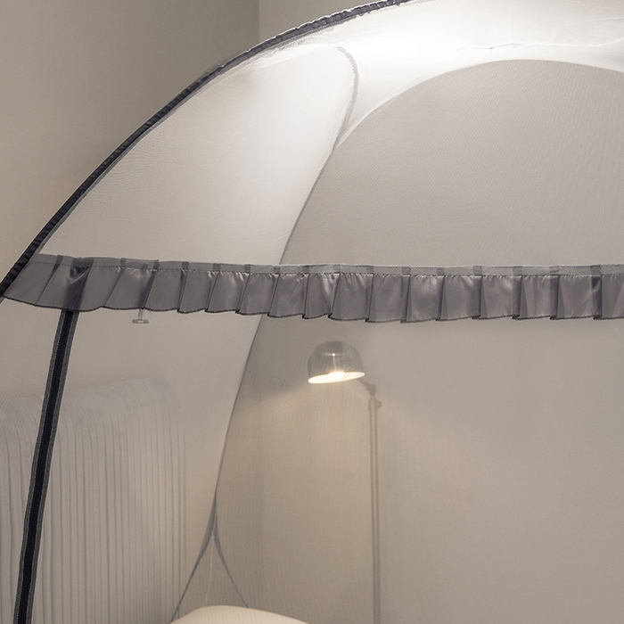 91家纺网 家纺一手货源 找家纺 佳梦家纺 2024新款学生款蒙古包蚊帐 小顶云顶-灰