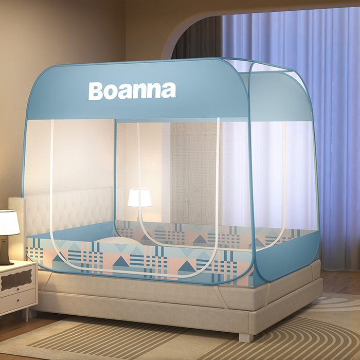 91家纺网 家纺一手货源 找家纺 佳梦家纺 2024新款大顶印花时尚款蒙古包双开门免安装蚊帐 雅格兰布三角