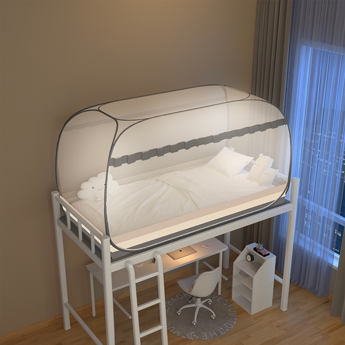 91家纺网 家纺一手货源 找家纺 佳梦家纺 2024新款学生款蒙古包蚊帐 条纹灰