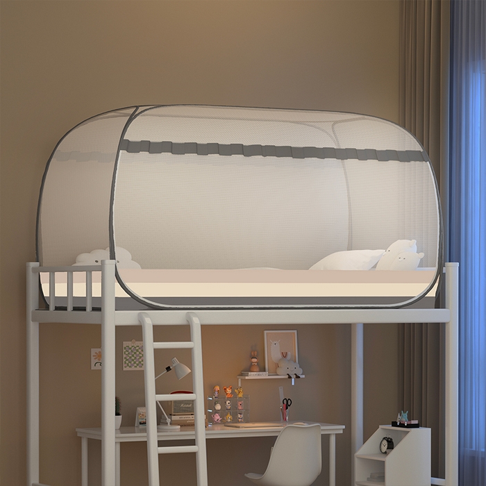 91家纺网 家纺一手货源 找家纺 佳梦家纺 2024新款学生款蒙古包蚊帐 条纹灰