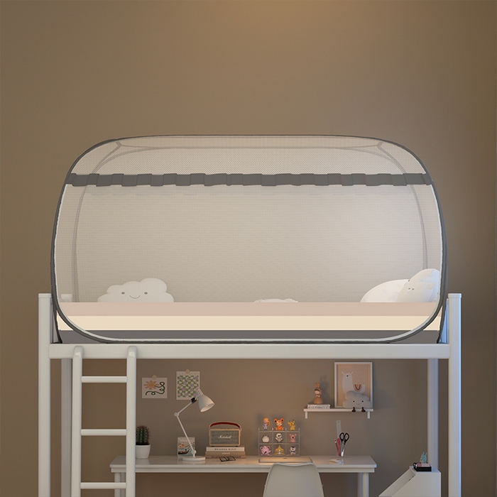 91家纺网 家纺一手货源 找家纺 佳梦家纺 2024新款学生款蒙古包蚊帐 条纹灰