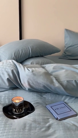 91家纺网 家纺一手货源 找家纺 玖弘 2024新款染色提花系列四件套 古韵 梵高蓝