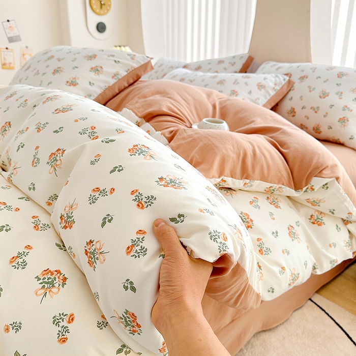 91家纺网 家纺一手货源 找家纺 卡普二店 2024新款A类水洗棉麻四件套 春意浓