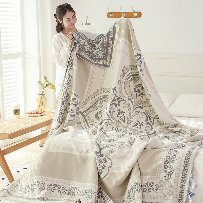 91家纺网 家纺一手货源 找家纺 （总）朴尔 2024新款基拉尼风流苏花边全棉纱布毛巾被