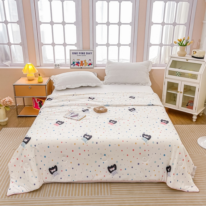 91家纺网 家纺一手货源 找家纺 眠优居 2024新款A类针织棉大豆纤维夏被 波点水母