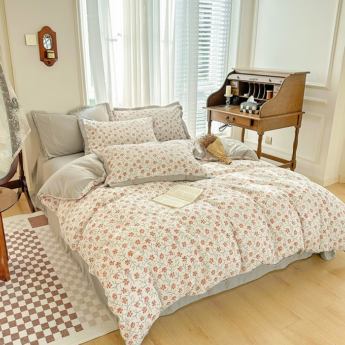 91家纺网 家纺一手货源 找家纺 卡普二店 2024新款A类水洗棉麻四件套 楚楚花颜