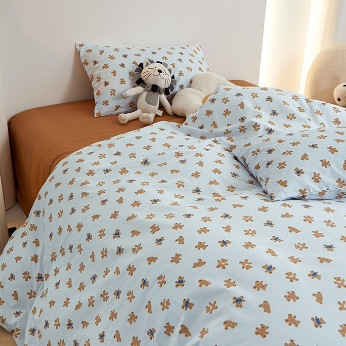 91家纺网 家纺一手货源 找家纺 一米阳光 2024新款小清新AB版全棉四件套 饼干熊