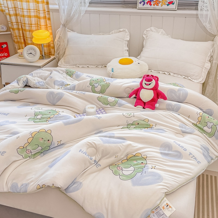 91家纺网 家纺一手货源 找家纺 眠优居 2024新款A类针织棉大豆纤维夏被 爱心恐龙