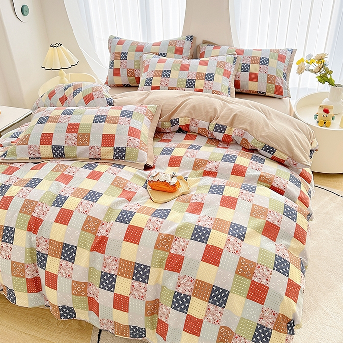 91家纺网 家纺一手货源 找家纺 卡普二店 2024新款A类水洗棉麻四件套 彩格