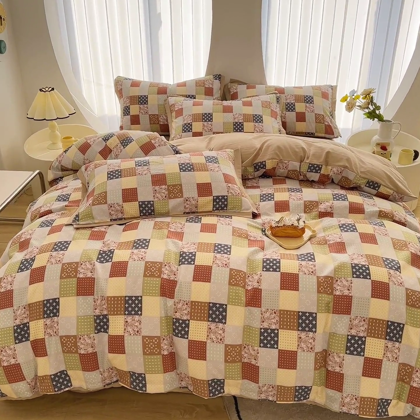 91家纺网 家纺一手货源 找家纺 卡普二店 2024新款A类水洗棉麻四件套 彩格