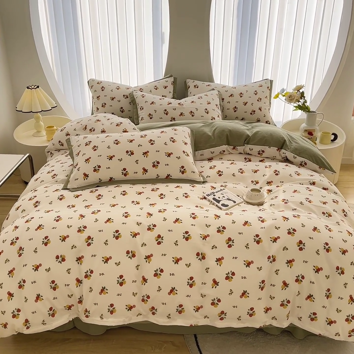 91家纺网 家纺一手货源 找家纺 卡普家居2025新款A类水洗棉麻四件套 草莓园