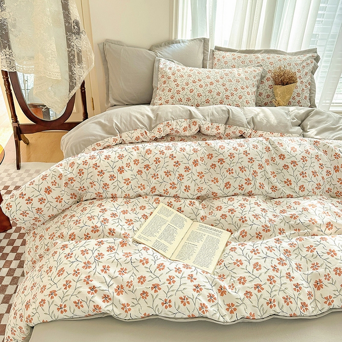 91家纺网 家纺一手货源 找家纺 卡普二店 2024新款A类水洗棉麻四件套 楚楚花颜