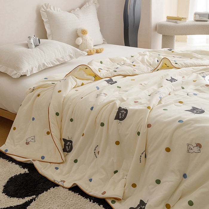 91家纺网 家纺一手货源 找家纺 优被业 2024新款针织棉大豆纤维被 波点猫