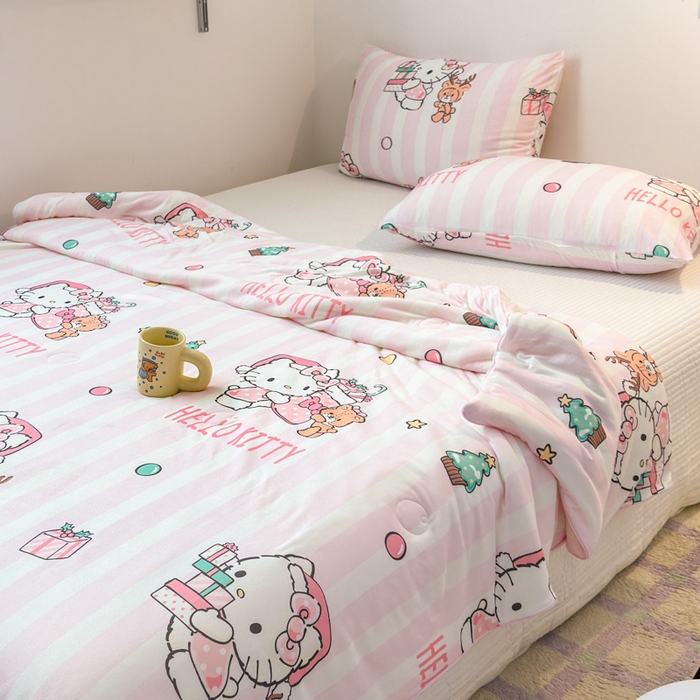 91家纺网 家纺一手货源 找家纺 木堇家居 2024新款三丽欧A类针织棉10%大豆纤维嵌绳款夏被 粉色kT