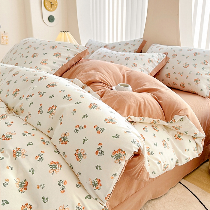 91家纺网 家纺一手货源 找家纺 卡普二店 2024新款A类水洗棉麻四件套 春意浓