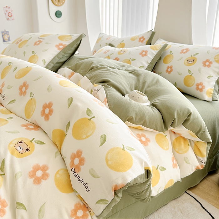 91家纺网 家纺一手货源 找家纺 卡普二店 2024新款A类水洗棉麻四件套 橙意满满